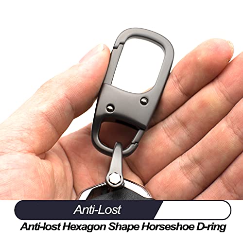 MECHCOS Metal Keychain Car Fob Key Chain Holder Clip with Detachable Valet Key Ring & Anti-Lost D-Ring for Men and Women - Gunmetal