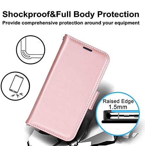 ERAGLOW for iPhone 13 Case,iPhone 13 Wallet Case,RFID Blocking [Stand Feature] [Card-Slots] Premium PU Leather Magnetic Protect Flip Cover for iPhone 13 6.1"(Rose Gold)