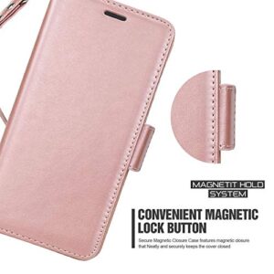 ERAGLOW for iPhone 13 Case,iPhone 13 Wallet Case,RFID Blocking [Stand Feature] [Card-Slots] Premium PU Leather Magnetic Protect Flip Cover for iPhone 13 6.1"(Rose Gold)