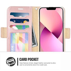 ERAGLOW for iPhone 13 Case,iPhone 13 Wallet Case,RFID Blocking [Stand Feature] [Card-Slots] Premium PU Leather Magnetic Protect Flip Cover for iPhone 13 6.1"(Rose Gold)