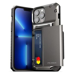 vrs design damda glide pro phone case for iphone 13 pro max, sturdy semi auto wallet [4 cards] case compatible for iphone 13 pro max case (2021)