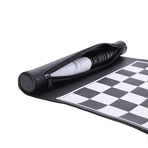 Travel Traditional Chessboard, PU Leather Roll-Up Chess Game Set Portable International Chess Game with Chess Storage Bag for Tournament Club