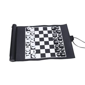 travel traditional chessboard, pu leather roll-up chess game set portable international chess game with chess storage bag for tournament club