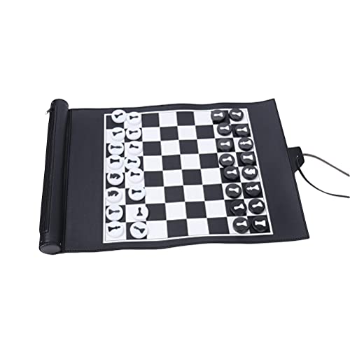 Travel Traditional Chessboard, PU Leather Roll-Up Chess Game Set Portable International Chess Game with Chess Storage Bag for Tournament Club