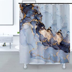 domoku blue gold marble shower curtain,sky blue golden cracked lines abstract modern shower curtain for bathroom decor,waterproof texture washable fabric shower curtain,72 x 72