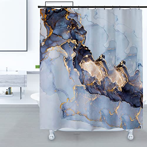 Domoku Blue Gold Marble Shower Curtain,Sky Blue Golden Cracked Lines Abstract Modern Shower Curtain for Bathroom Decor,Waterproof Texture Washable Fabric Shower Curtain,72 X 72