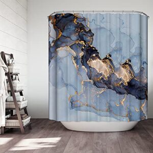 Domoku Blue Gold Marble Shower Curtain,Sky Blue Golden Cracked Lines Abstract Modern Shower Curtain for Bathroom Decor,Waterproof Texture Washable Fabric Shower Curtain,72 X 72