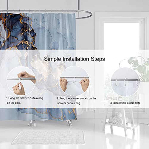 Domoku Blue Gold Marble Shower Curtain,Sky Blue Golden Cracked Lines Abstract Modern Shower Curtain for Bathroom Decor,Waterproof Texture Washable Fabric Shower Curtain,72 X 72