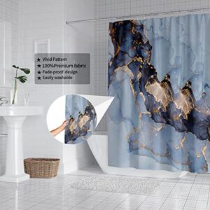 Domoku Blue Gold Marble Shower Curtain,Sky Blue Golden Cracked Lines Abstract Modern Shower Curtain for Bathroom Decor,Waterproof Texture Washable Fabric Shower Curtain,72 X 72