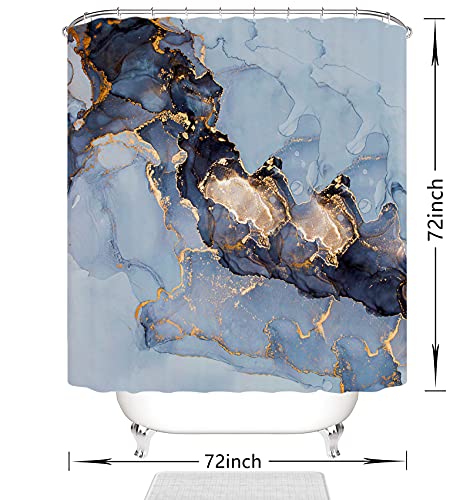 Domoku Blue Gold Marble Shower Curtain,Sky Blue Golden Cracked Lines Abstract Modern Shower Curtain for Bathroom Decor,Waterproof Texture Washable Fabric Shower Curtain,72 X 72