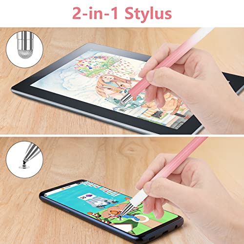 Stylus Pen for iPad (2 Pcs), Universal Touch Screens Stylus Pens High Sensitivity Disc & Fiber Tip Pencils Compatible with Apple/iPhone/iPad/Android/Tablets and All Capacitive Touch Screens