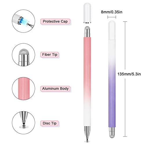 Stylus Pen for iPad (2 Pcs), Universal Touch Screens Stylus Pens High Sensitivity Disc & Fiber Tip Pencils Compatible with Apple/iPhone/iPad/Android/Tablets and All Capacitive Touch Screens