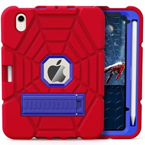 grifobes case for ipad mini 6, for ipad mini 6th generation, heavy duty shockproof rugged cover with pencil holder stand, protective mini 6th gen 8.3 inch 2021 case for kids boys (red+blue)