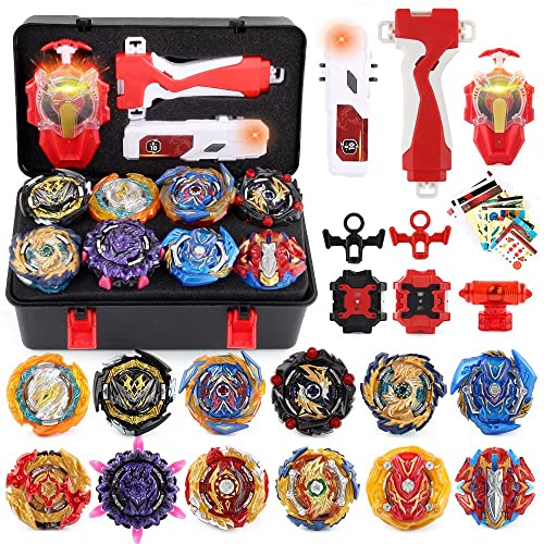 Battling Top Burst Gyro Toy Set, LZSZRZ 12 Pcs Spinning Tops 3 Launchers Combat Battling Game Toy Set with Portable Storage Box Gift for Children Boys Girls Kids - Ages 6+