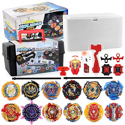 Battling Top Burst Gyro Toy Set, LZSZRZ 12 Pcs Spinning Tops 3 Launchers Combat Battling Game Toy Set with Portable Storage Box Gift for Children Boys Girls Kids - Ages 6+