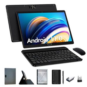tablet 10.1 inch android 11 tablets with 4g lte cellular, 4g ram, 64gb rom, 2 in 1, octa-core, keyboard，tablet case, 13mp camera, bluetooth, wifi, gps, dual sim card slot, hd touchscreen, (black)