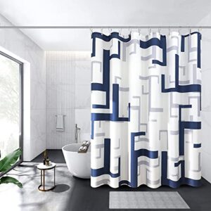 naturoom modern geometric shower curtain blue, water repellent, polyester bath curtain for bathroom, textured fabric curtain set with 12 hooks, machine washable, 72 x 72 inch