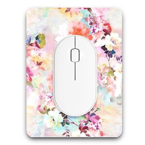 atufsuat small mouse pad, mini pad 6 x 8 in, thick rubber waterproof mat, cute mousepad for women men kids wireless laptops keyboard tray home office travel, floral pink flowers multicolor