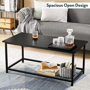 SAYGOER Black Coffee Table Simple Modern Coffee Tables Open Design Rectangular Minimalist Center Table for Living Room Home Office Industrial Cocktail Tables, Easy Assembly, 39.37 x 19.69 x 17.72