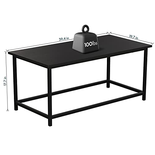 SAYGOER Black Coffee Table Simple Modern Coffee Tables Open Design Rectangular Minimalist Center Table for Living Room Home Office Industrial Cocktail Tables, Easy Assembly, 39.37 x 19.69 x 17.72