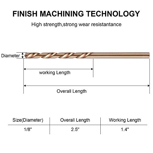 30 Pieces Cobalt Drill Bit Set M35 High Speed Steel Twist Drill Bit Set for Hardened Metal Stainless Steel Cast Iron Woodwork Plastic (1/8 Inch)