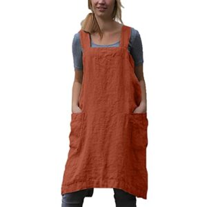 vlzufe cotton linen apron for women cross back apron pinafore dress for baking cooking gardening work