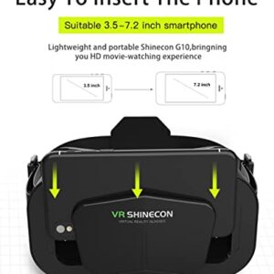 VR SHINECON Virtual Reality VR Headset 3D Glasses VR Goggles for TV, Movies & Video Games, Compatibale iOS & Android Smartphone Within 4.7-7 inch Screen, Black