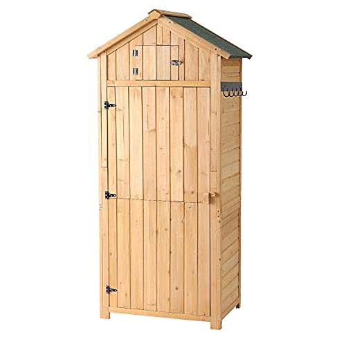 B BAIJIAWEI Outdoor Storage Shed - Wood Garden Storage Cabinet - Waterproof Tool Storage Cabinet with Lockable Doors for Garden, Patio, Backyard