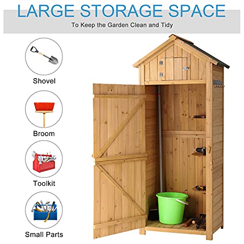 B BAIJIAWEI Outdoor Storage Shed - Wood Garden Storage Cabinet - Waterproof Tool Storage Cabinet with Lockable Doors for Garden, Patio, Backyard