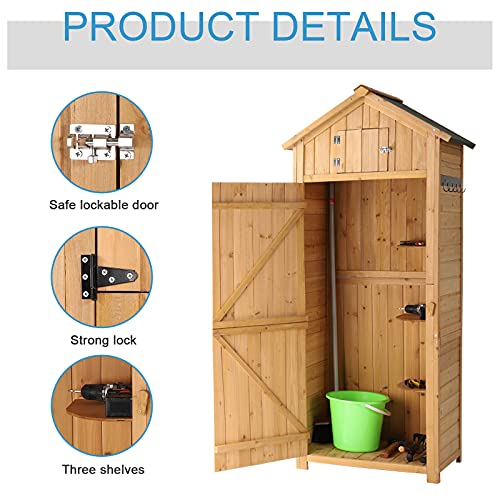 B BAIJIAWEI Outdoor Storage Shed - Wood Garden Storage Cabinet - Waterproof Tool Storage Cabinet with Lockable Doors for Garden, Patio, Backyard