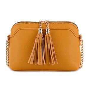 V+BENIE Tassel Small Crossbody Bag with Chain Strap Small Purse Handbags for Women, Mustard