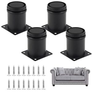 qjaiune adjustable furniture legs 3 inch / 80mm sofa legs set of 4, 2 inch dia round stainless steel metal cabinet feet couch foot replacement for chair dresser & coffee table diy (black)