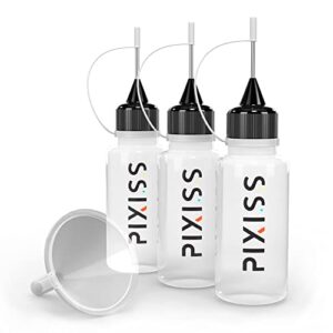 Silver Alcohol Ink for Resin - Metallic Alcohol Ink Silver Color 4-Ounce for Epoxy Resin, Tumblers, Resin Art, Alcohol Ink Paper, Silver Pigment Ink, 3 Pixiss Needle Tip Applicator Bottles and Funnel