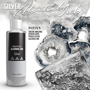 Silver and Gold Alcohol Ink for Resin - Metallic Alcohol Ink Silver and Gold Colors 4-Ounce for Epoxy Resin, Tumblers, Resin Art, Alcohol Ink Paper, 3 Pixiss Needle Tip Applicator Bottles and Funnel