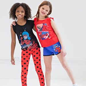 Miraculous Ladybug Cat Noir Big Girls 4 Piece Outfit Set: T-Shirt Tank Top Legging Shorts Black/Red 14-16