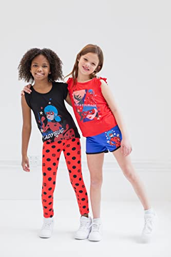 Miraculous Ladybug Cat Noir Big Girls 4 Piece Outfit Set: T-Shirt Tank Top Legging Shorts Black/Red 14-16