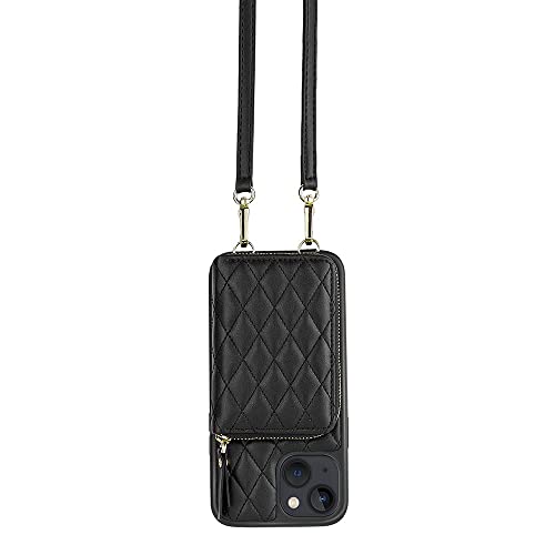 LAMEEKU Designed for iPhone 13 Case Wallet, iPhone 13 Wallet Case with Card Holder for Women Quilted Crossbody Case with RFID Blocking Case Compatible with iPhone 13, 6.1 Inch-Black