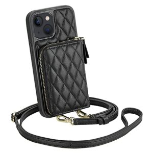lameeku designed for iphone 13 case wallet, iphone 13 wallet case with card holder for women quilted crossbody case with rfid blocking case compatible with iphone 13, 6.1 inch-black