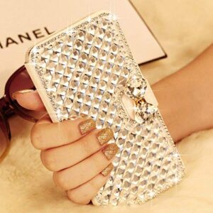 Bonitec Compatible with iPhone 13 Wallet Case for Women Luxury Cute Shiny Bling Glitter Bowknot Crystal Diamond Rhinestone Wallet Flip Stand Kickstand Protective Full Body Cover with Card Slot