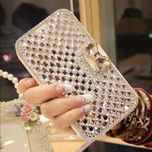 bonitec compatible with iphone 13 wallet case for women luxury cute shiny bling glitter bowknot crystal diamond rhinestone wallet flip stand kickstand protective full body cover with card slot