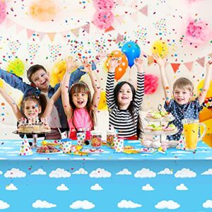 Blue Sky White Clouds Birthday Party Supplies Cartoon Story Tablecloth Party Table Cover Cartoon Table Banner for Baby Kids Shower Birthday Party Decorations, 54 x 108 Inch（1）