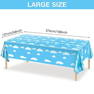 Blue Sky White Clouds Birthday Party Supplies Cartoon Story Tablecloth Party Table Cover Cartoon Table Banner for Baby Kids Shower Birthday Party Decorations, 54 x 108 Inch（1）