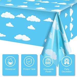 Blue Sky White Clouds Birthday Party Supplies Cartoon Story Tablecloth Party Table Cover Cartoon Table Banner for Baby Kids Shower Birthday Party Decorations, 54 x 108 Inch（1）