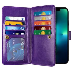 Vofolen 2-in-1 Case for iPhone 13 Pro Max 5G Wallet Card Holder 9-Slot for Women Girl Detachable Strap Hybrid Protective Slim Hard Shell Magnetic PU Leather Folio Pocket Flip Case Mandala Purple