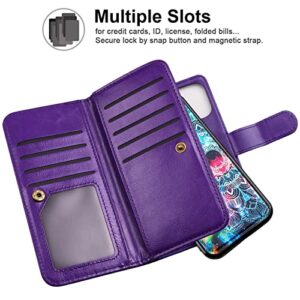 Vofolen 2-in-1 Case for iPhone 13 Pro Max 5G Wallet Card Holder 9-Slot for Women Girl Detachable Strap Hybrid Protective Slim Hard Shell Magnetic PU Leather Folio Pocket Flip Case Mandala Purple