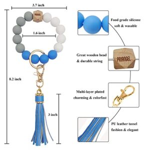 PRIANGEL Silicone Key Ring Bracelet for Women Beaded Wristlet Keychain House Car Keys Rings Holder with Tassel