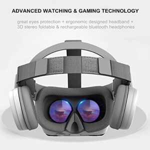 VR Headset, Virtual Reality Headset w/Controller & Headphones for Kid Adult Play 3D Game Movie, Universal VR Set Glasses Goggle Bundle for PC Android Phone for iPhone 13 12 11 Pro X S R Max Samsung