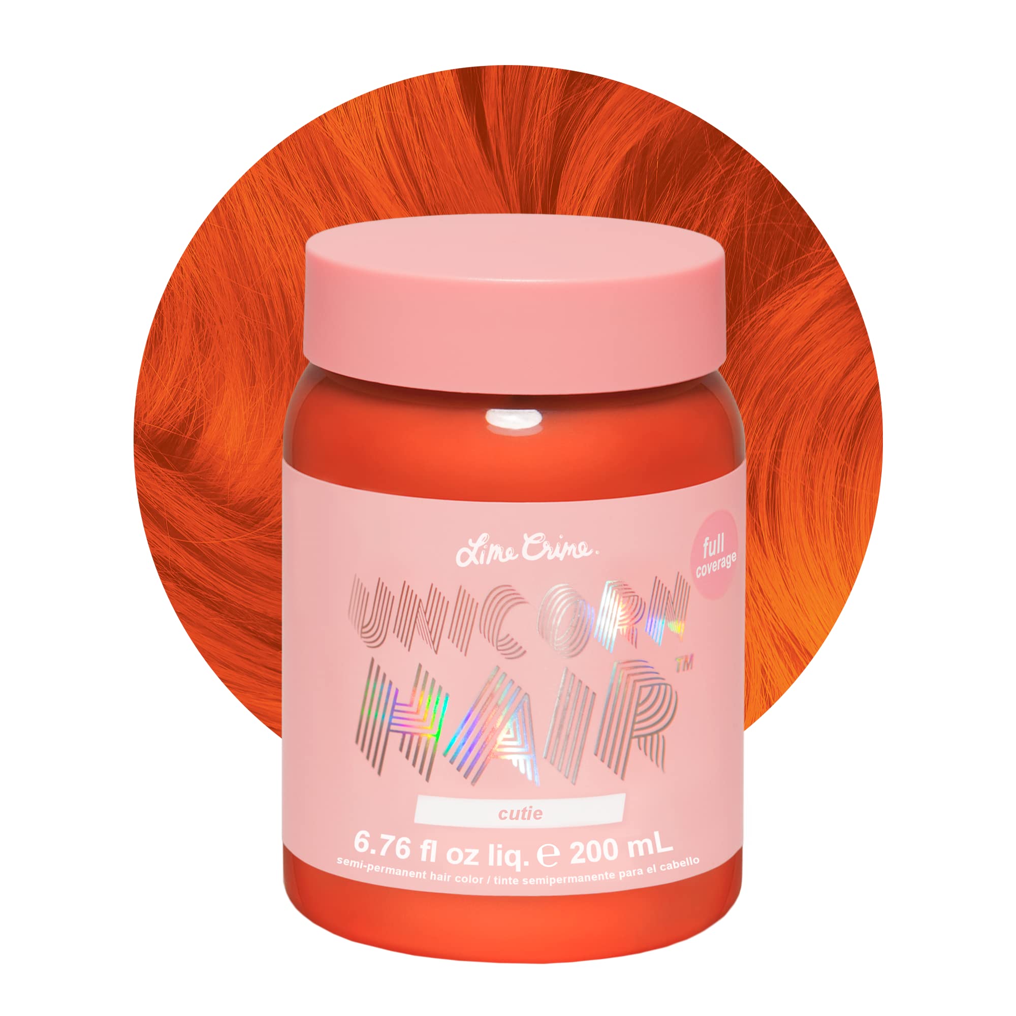 Lime Crime Unicorn Hair Dye Full Coverage, Cutie (Bright Orange) - Vegan and Cruelty Free Semi-Permanent Hair Color Conditions & Moisturizes - Temporary Orange Hair Dye With Sugary Citrus Vanilla Scent