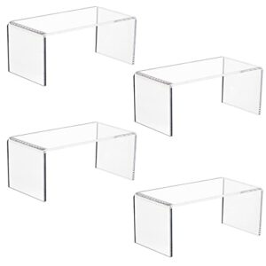 claytonic durable 4-pack large clear 4mm thick acrylic display risers for funko pop figures,retail display, display riser shelf showcase fixtures for jewelry (4, 8''x 4''x 4.5'')