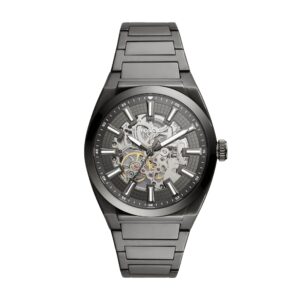 fossil men's everett automatic stainless steel three-hand watch, color: smoke (model: me3206)